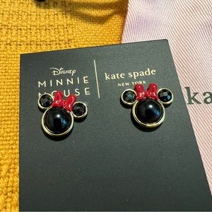 Kate Spade Minnie Mouse Disney Stud Earrings Black Red Gold Sparkly Pretty